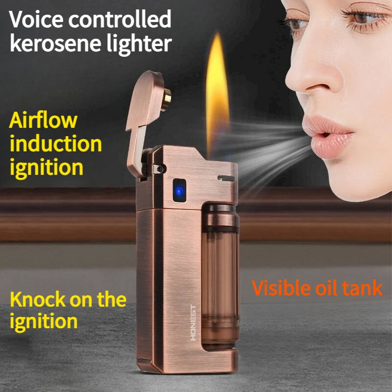 New Metal High-capacity Voice Controlled Lamp Oil Lighter with Sensitive Arc Ignition Safe and Portable USB Charging Lighter