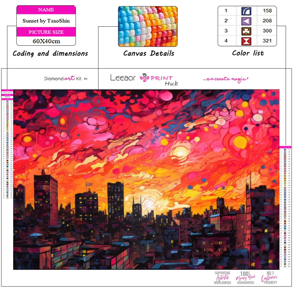 5D Landscape Art Diamond Painting City Under Red Sky Series Full Rhinestone Mosaic Embroidery Cross Stitch Kit Home Decor Gifts