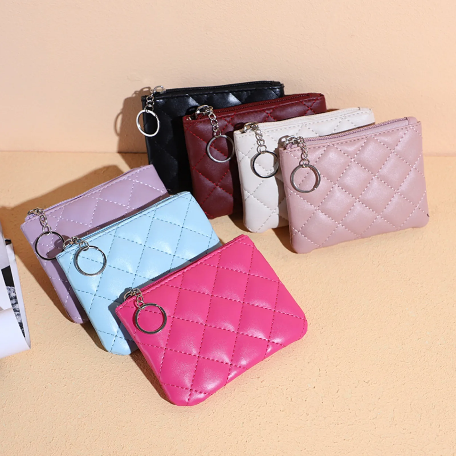 Women PU Leather Zip Coin Wallet Key Chain Fashion Small Purse Money short Change Pouch Coin Purse