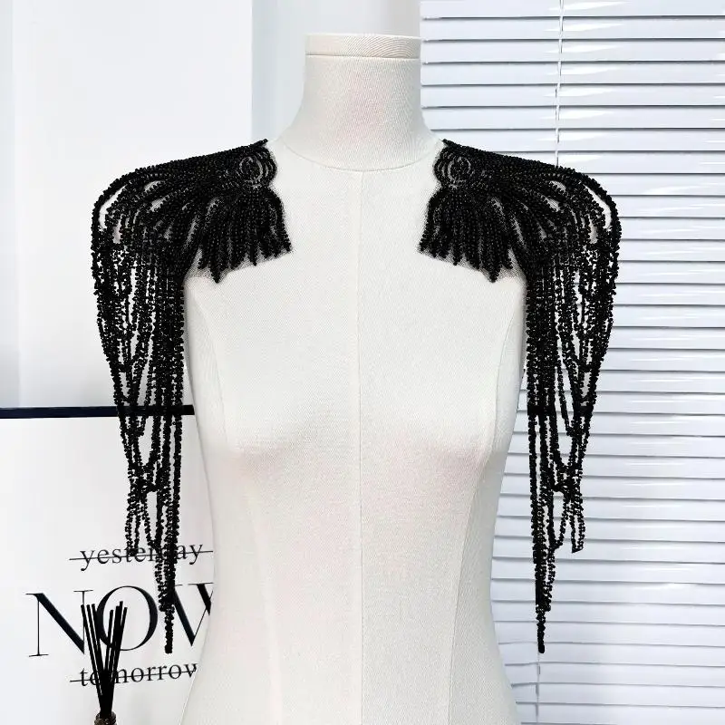 

1Pc Long Tassel Chain Sequin Shoulder Ornaments Wedding Dress Performance Clothing Fashion Shoulder Boards Embroidery Patch