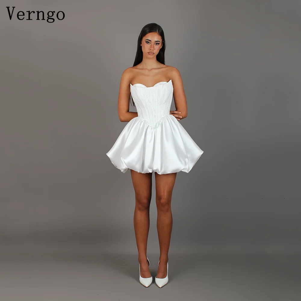

Verngo lvory Crepe Mini Wedding Dress Strapless A Line Ball Bridal Gowns Elegant Classy Pleat Bride Dresses Customized