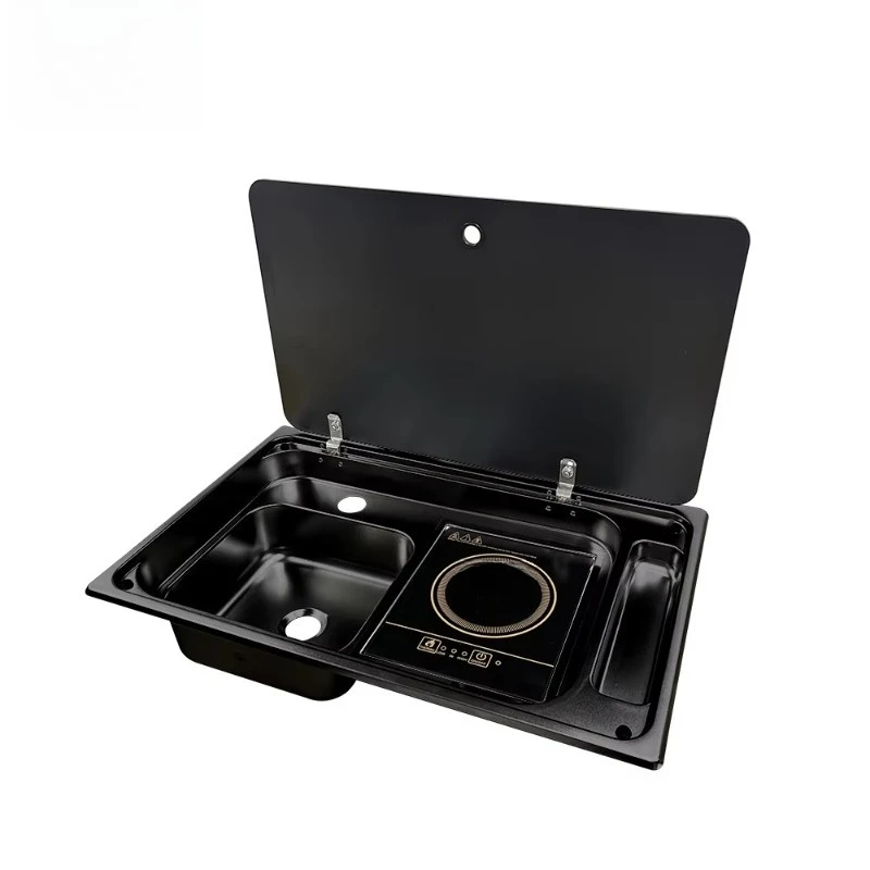 RV stainless steel sink with induction cooktop Built-in induction cooktop with one bowl sink for RV camper trailer RV