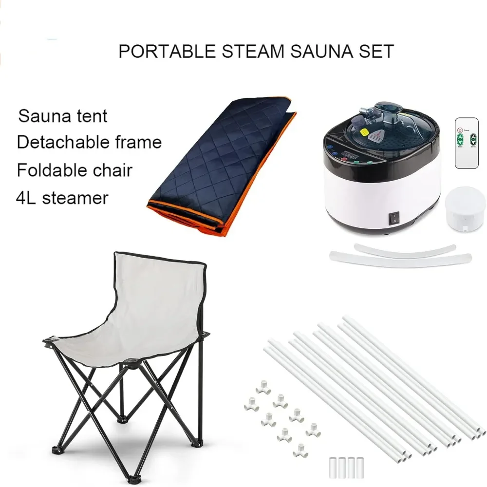 Full Size Portable Steam Sauna 1500 Watt 4 Liter Steamer with Remote Control, Timer, Foldable Chair L 33.8