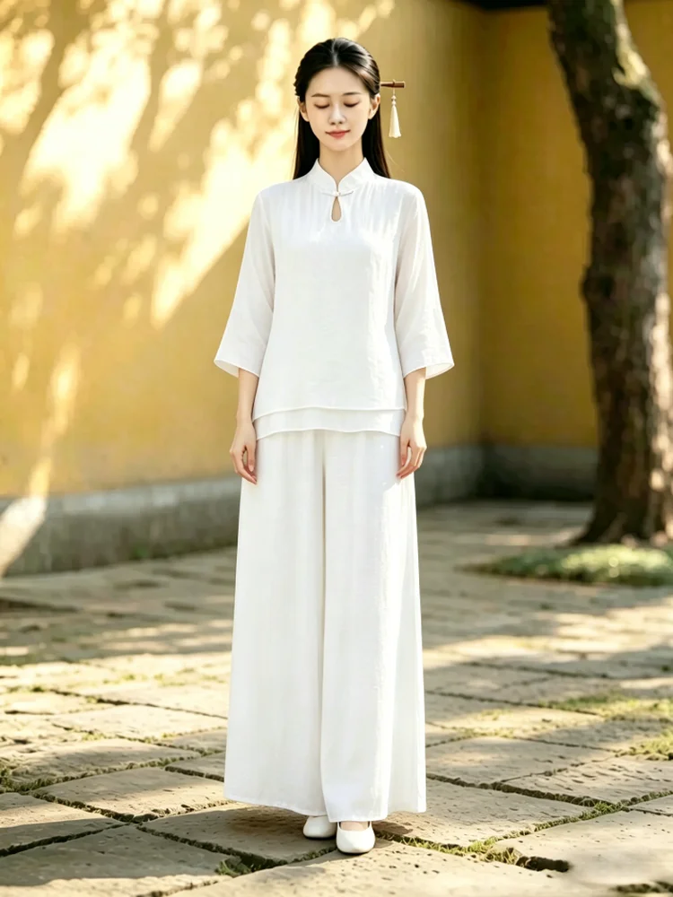 

Women's Yoga Dance Buddhist Style Zen Healing Therapist Clothing Set Cotton Traditional Chinese Ethnic Stage Performance Wear