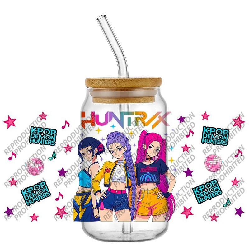 22 modèles KPop Demon Hunters Saja Boy autocollants de bricolage imperméables autocollants de transfert 3D 16oz UV DTF pour enveloppes de tasse de lunettes