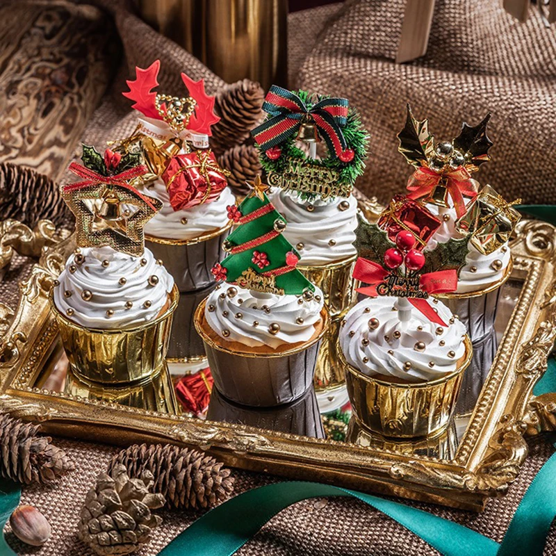 Simulation Christmas Cupcake Fake Cream Cake Model Christmas Desserts Ornaments Bakery Display Photography Props Xmas Scene Deco - view 2