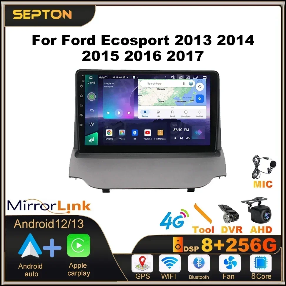 SEPTON 8+128G Car Radio Multimedia Video Player for Ford Ecosport 2013 2014 2015 2016 2017 GPS Wireless CarPlay 2 Din Head Unit