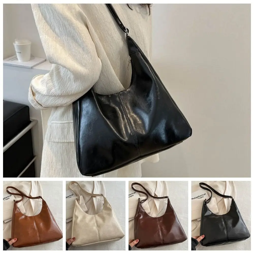 

Casual Soft Leather Hobo Bag Large Capacity Solid Color Shoulder Bag All-match Handbag Women Crossbody Bag Girl