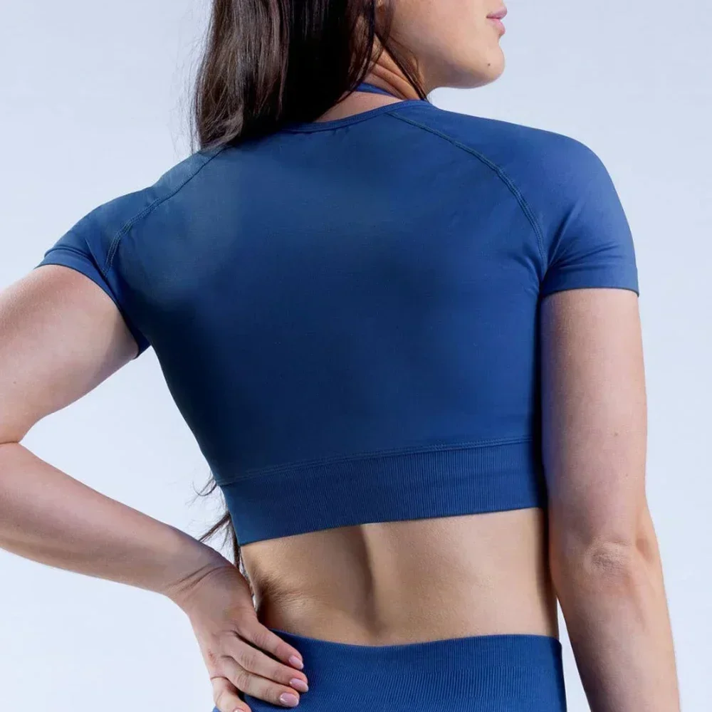 Top corto de impacto para mujer, Top de Yoga Wotkout, camisas ligeras sin costuras para gimnasio, Camiseta deportiva acanalada de marca inferior