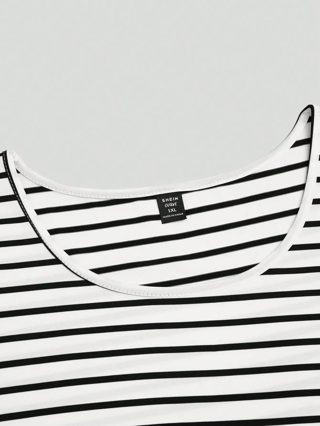 

Plus Size Black White Striped Casual Long Dress Summer Modest