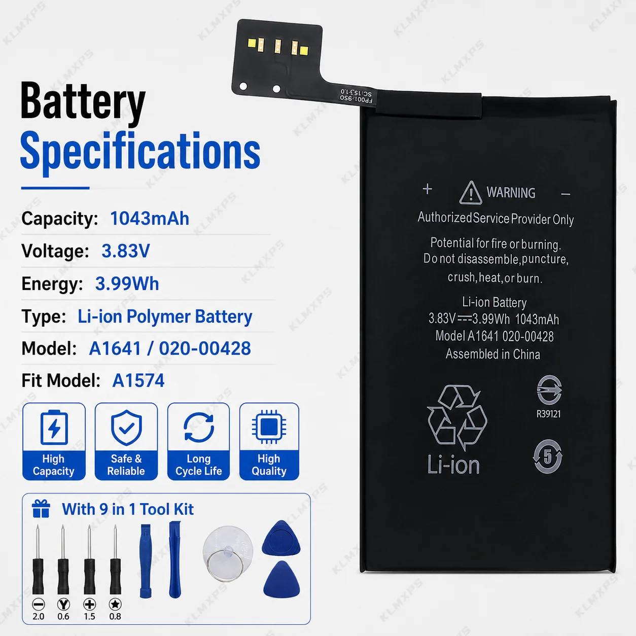1043mAh 3.83V Rechargeable Li-Polymer Internal Battery for iPod Touch 6th Gen A1574 A1641 020-00428 MP3 Music Player