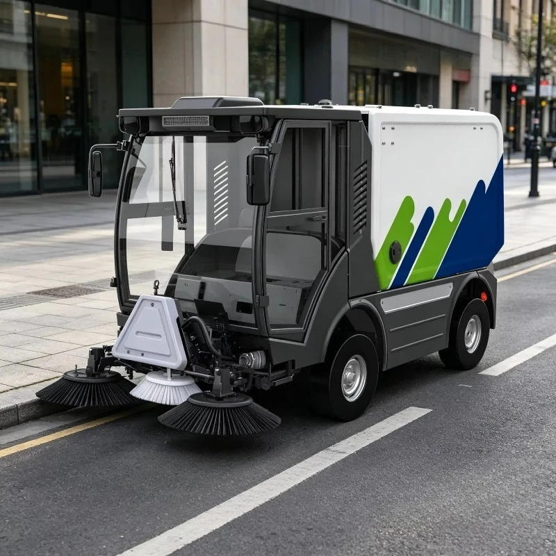Multi Functional Fully Enclosed Street Sweeper Large-scale Road Cleaning Equipment 300L Water Tank 1.5-2.2m Cleaning Width