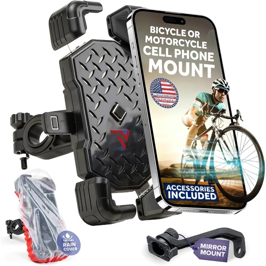 

Universal Bike Phone Holder for Motorcycles EBikes ATVs Mopeds and Scooters with Mirror Mount and Rain Cover Ideal for Sports R