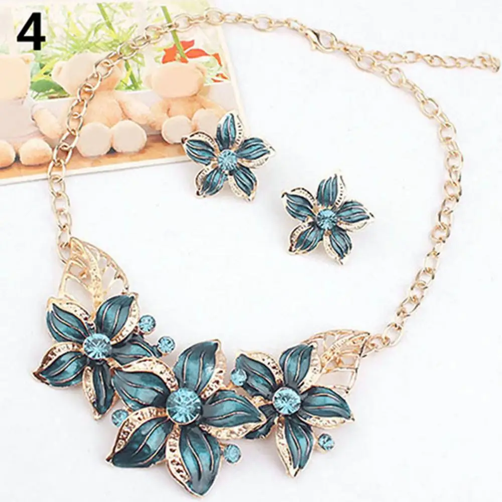 Flower Women Necklace Earrings Set Jewelry Set Fashion Rhinestone 2023 Pendant Wedding Banquet Charm Ladies Jewelry