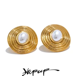 Yhpup 7g/pair Stainless Steel Simulated Pearls Round Exquisite Stud Earrings Rust Proof Versatile Classic Fashion Jewelry Gift