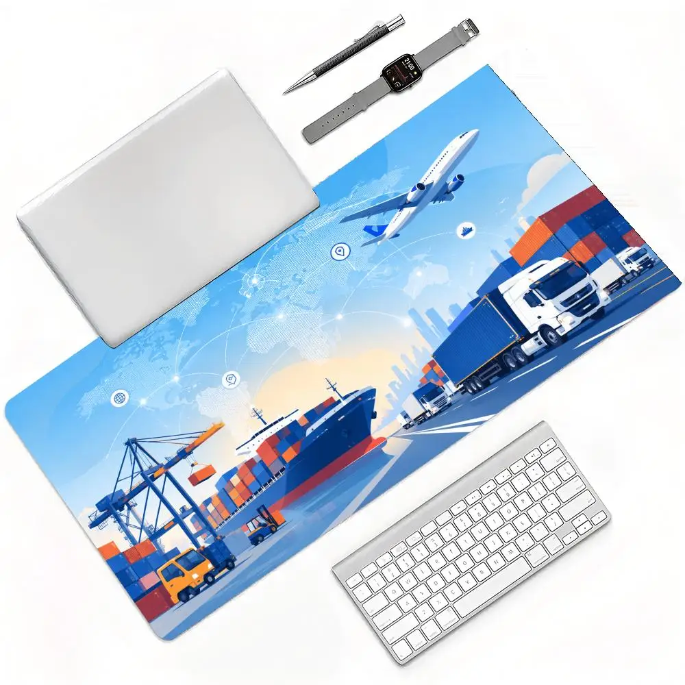 Global Logistics Freight Ship Truck Airplane World Map Gaming Mouse Pad, Stitched Anti-Slip Rubber Office Desk Mat