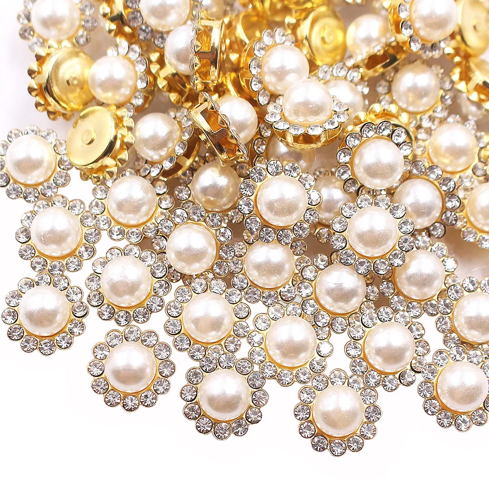 50 Stück Perlenkrallensteine, Perlen, goldene Basis, flache Rückseite, klare Kristalle, zum Aufnähen von Strasssteinen für Handarbeiten, DIY, Kleidungsstück, Dekoration, Knöpfe – Detail 6