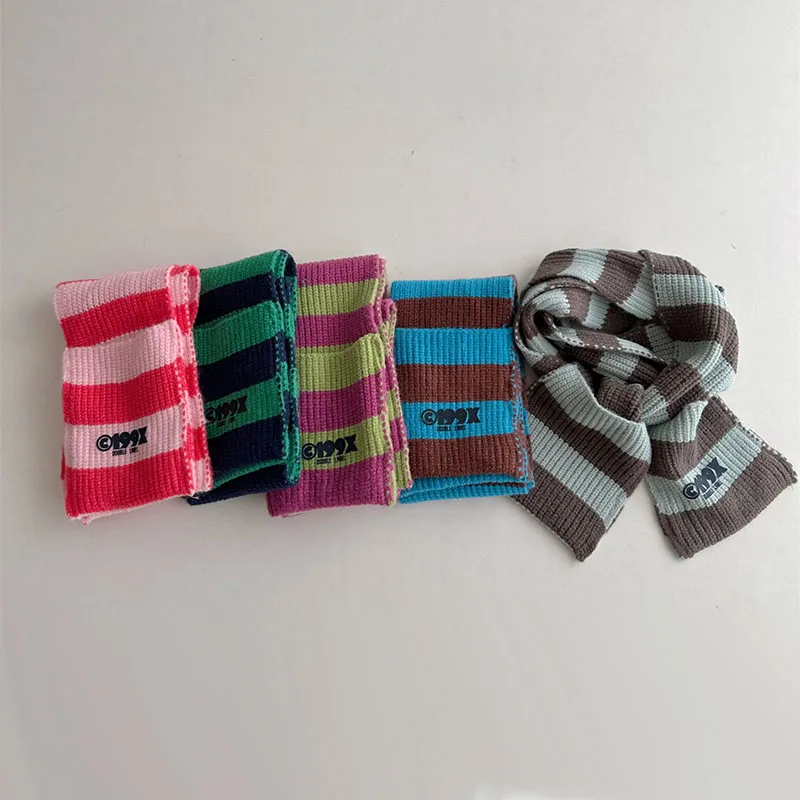 Children Knitted Scarf For Boys Girls Stripes Autumn Winter Toddler Baby Warm Shawl Wrap Kids Neck Collar Infant Accessories