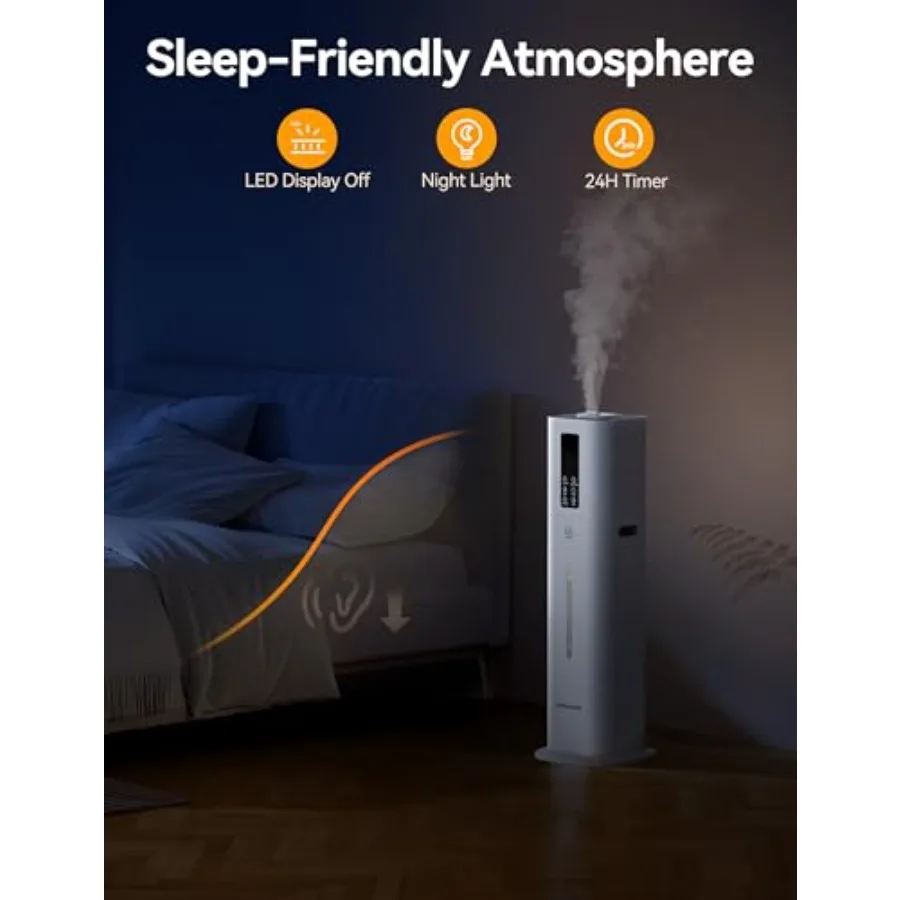 12L Ultrasonic Cool Mist Humidifier for Large Room Up to 1000ft Top Fill Design 3 Mist Levels 24H Timer Essential Oil Diffuser
