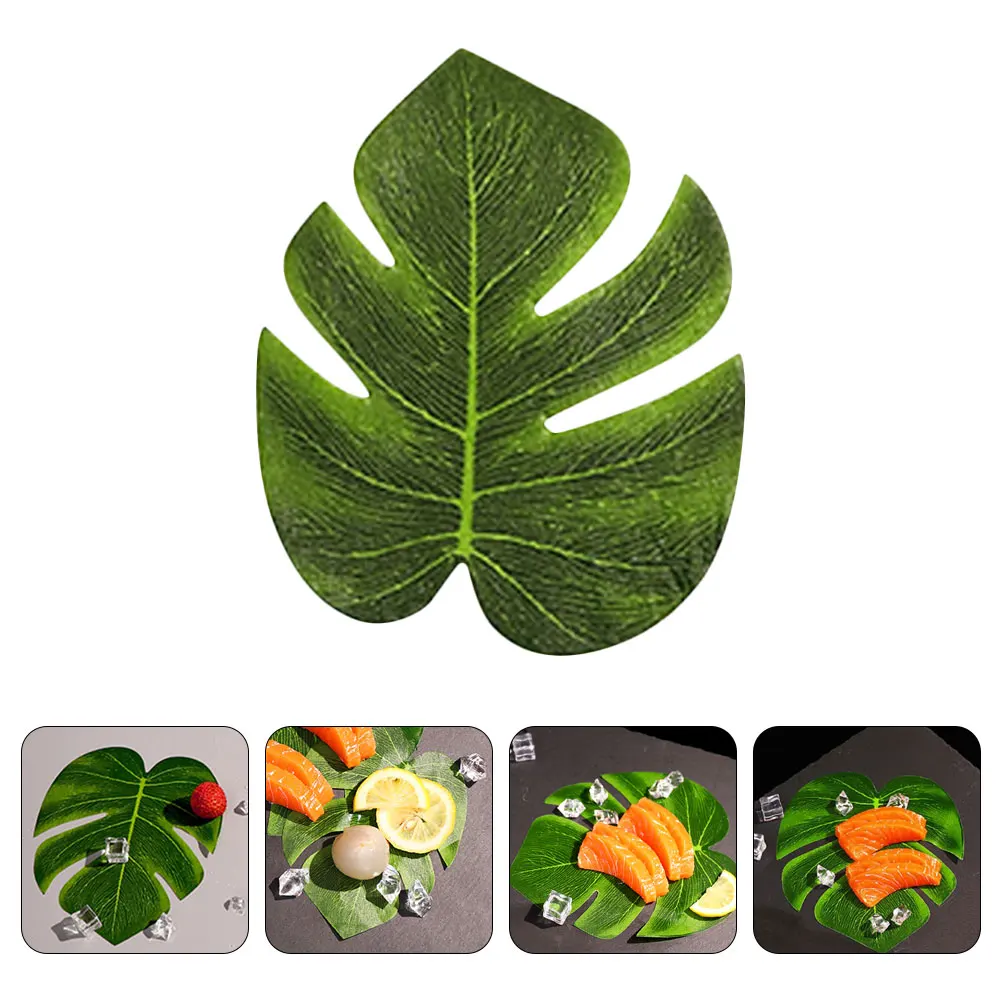 

10pcs Green Artificial Monstera Leaves Lifelike Fake Leaf Decor Party Hawaiian Sushi Plate Layout Props Simulation Tropical