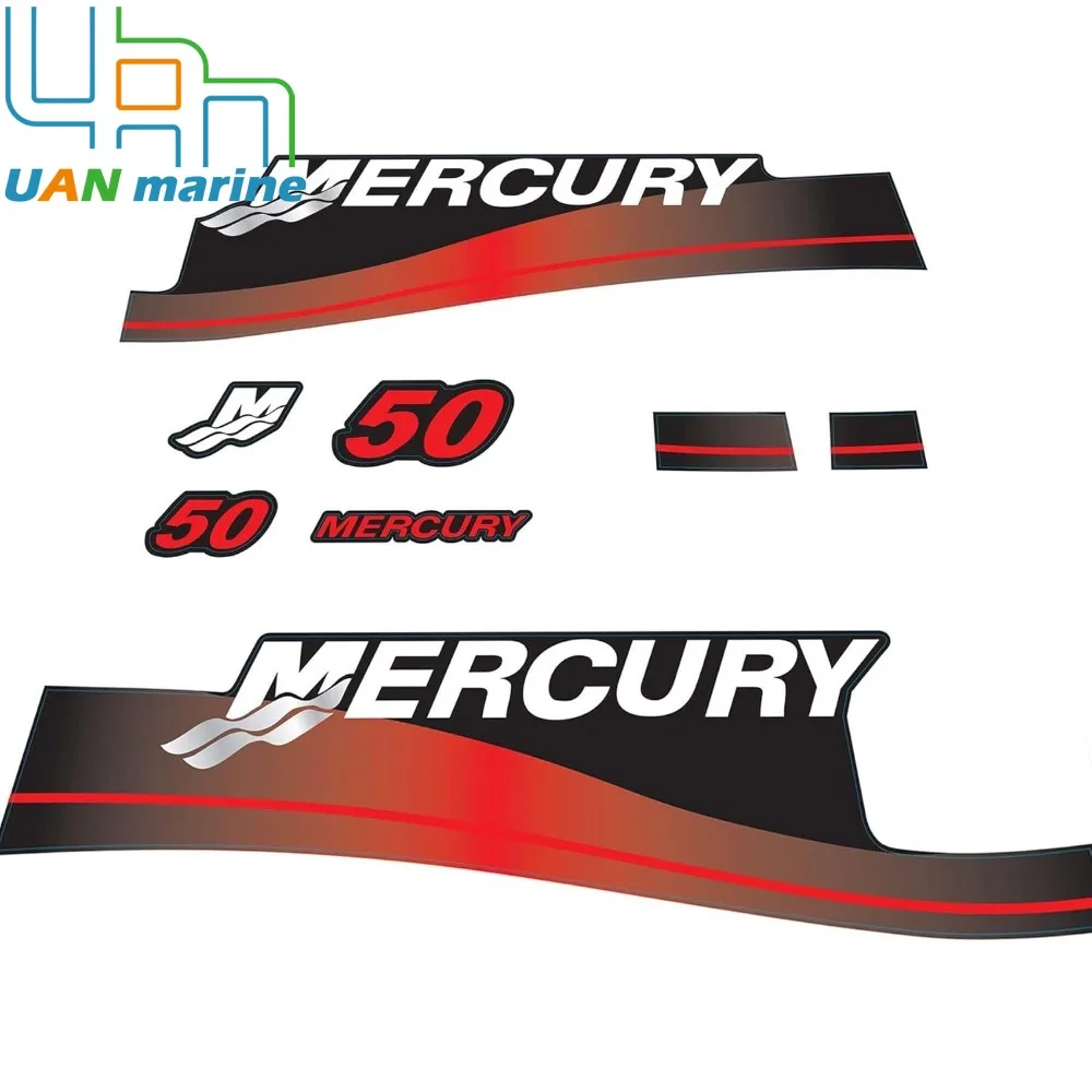 Boat Motor Marine Outboard Decals Set for Mercury 2-Stroke 50 HP Outboard Motor Red