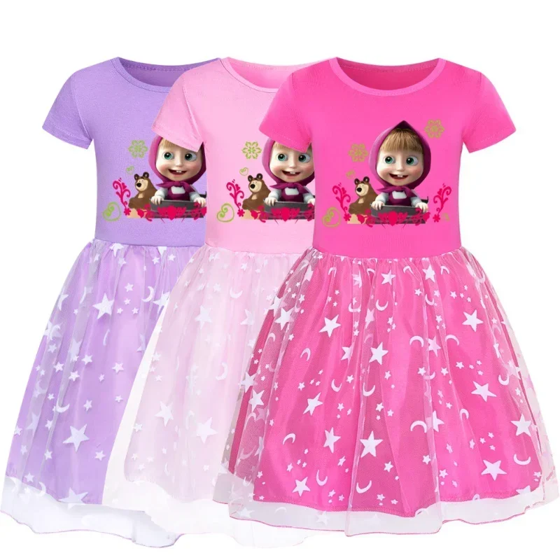 Masha and Michka Baby Girls Anime Cartoon Dresses 4-14 Years Kids  Kawaii Clothes Cosplay Costume Children Casual Girls Dress