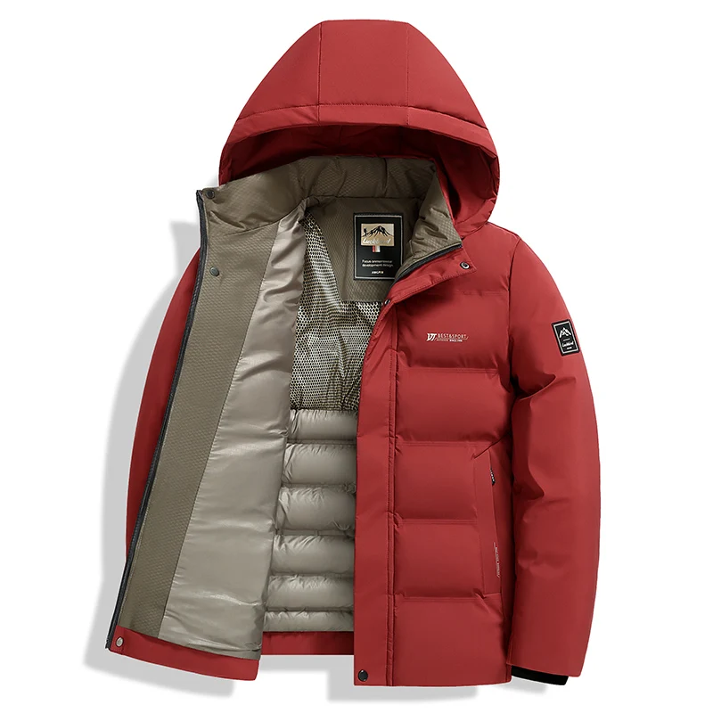New Windproof Keep Warm Men Parka Outdoors Loose Comfort Solid Removable Hat Coats Winter Fashion Casual Thickening Tops Men