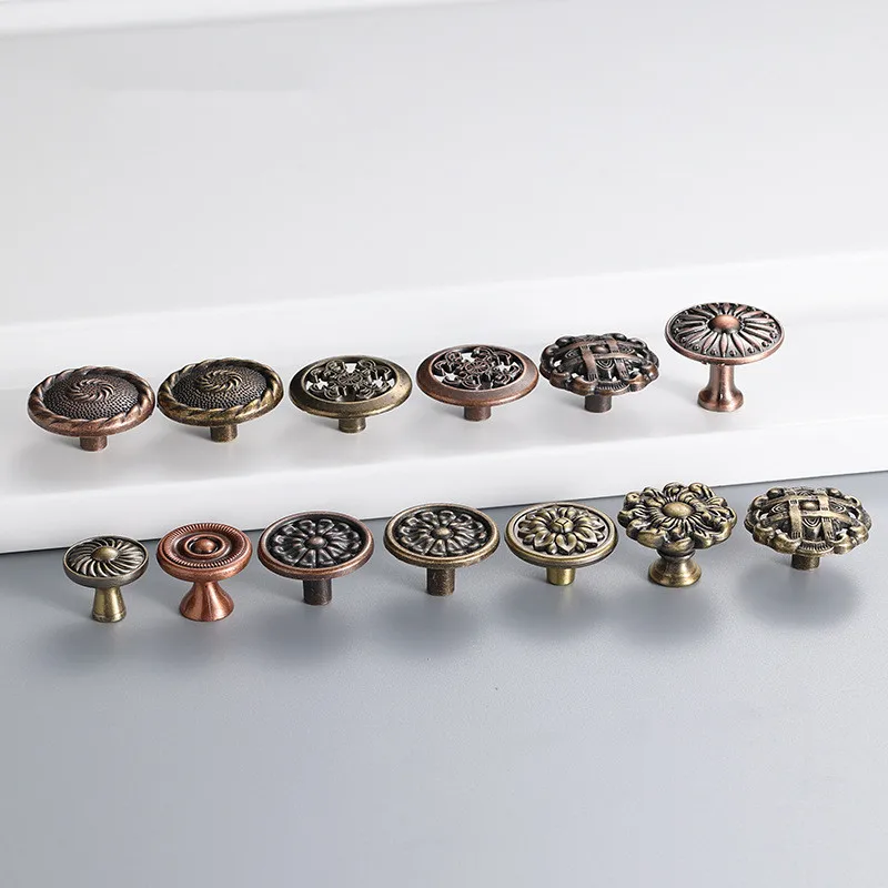 Antique Hollow Lace Round Door Knob Zinc Alloy Single Hole Retro Cabinet Kitchen Handle American Style Furniture Drawer Hardware