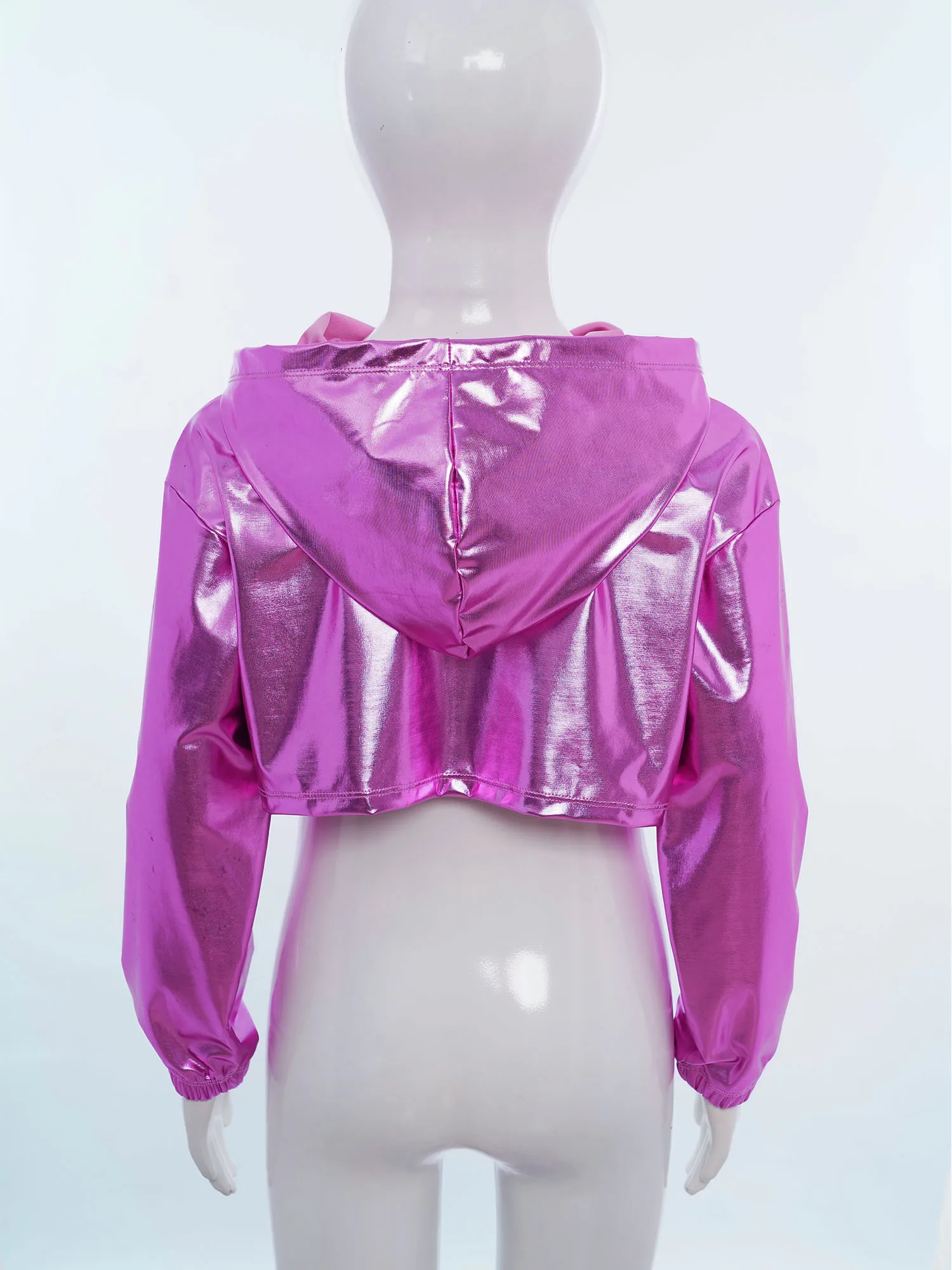 Haut court à capuche pour enfants filles, Hip-Hop, Jazz, danse, Costume de spectacle de danse de rue moderne, chemises à manches longues à capuche métallique
