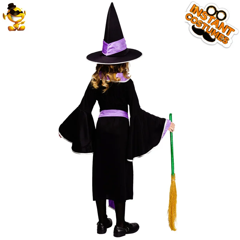 Divertido disfraz de bruja para niños, para fiestas de juegos de rol, disfraz de bruja púrpura para niña, falda, sombrero, cinturón, 3 uds., accesorios de fiesta