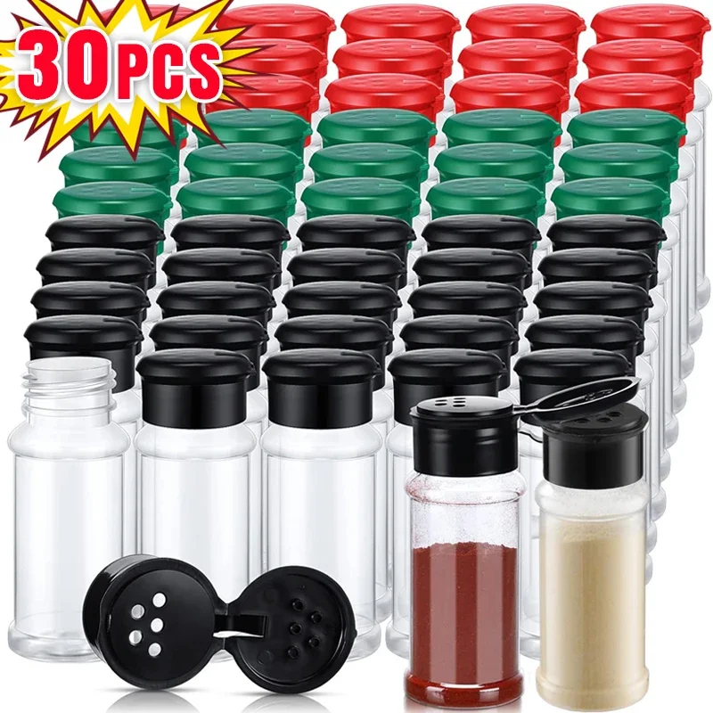 Plastic Spice Bottles With Lids Portable Transparent Seasoning Jars Storage Containers BBQ Condiment Dispenser Kitchen Gadgets