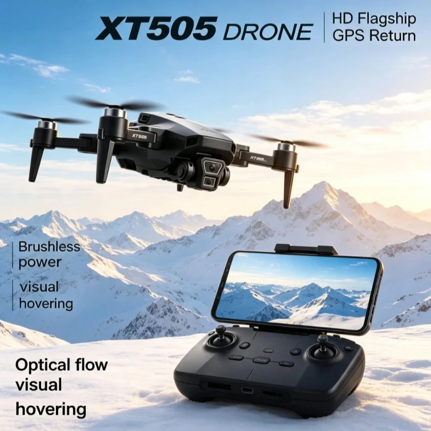 Original XT505 GPS Foldable Drone 8K HD 5G FPV Brushless Motor Optical Flow Positioning Auto Return RC Quadcopter for Adults