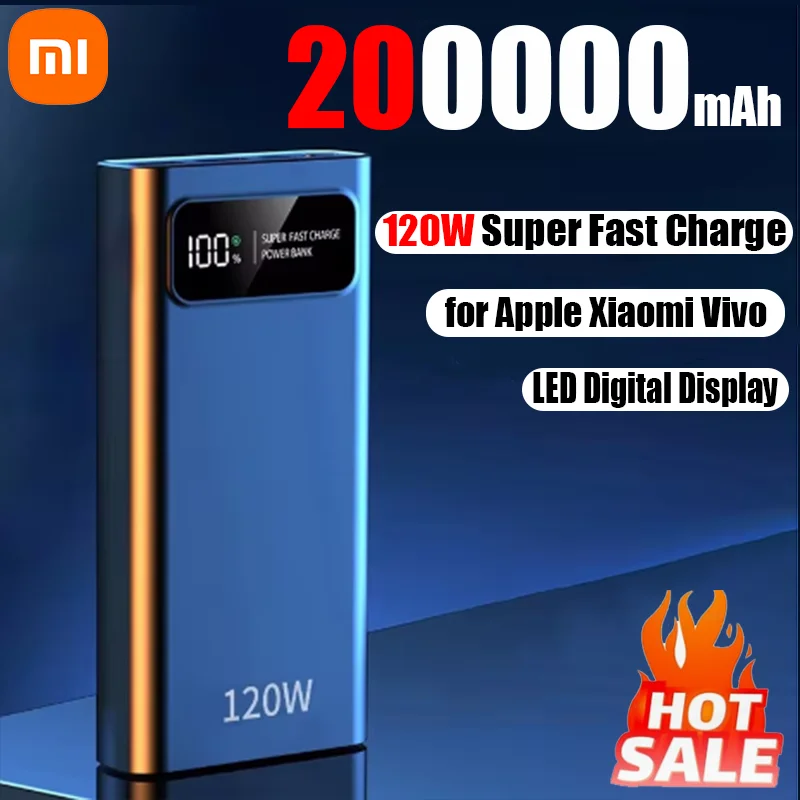 Xiaomi 120W Super Fast Charge 200000 mAh Large Capacity Power Bank Portable Mobile Power Bank for Apple Xiaomi Vivo Samsung