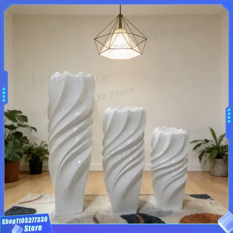 Tall White Ceramic Spiral Vase Modern Twisted Floor Standing Sculpture Pot for Living Room Hotel Lobby Wedding Centerpiece