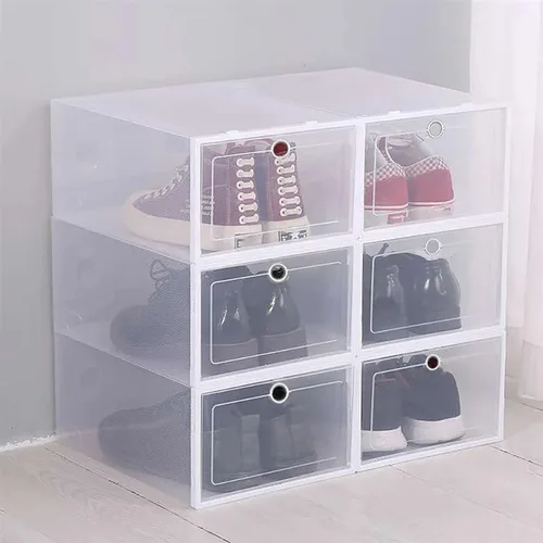 Imagen 2 del producto Paquete de A68P-6, caja de zapatos transparente, organizadores de zapatos, caja de almacenamiento plegable gruesa a prueba de polvo, armario de zapatos combinado apilable