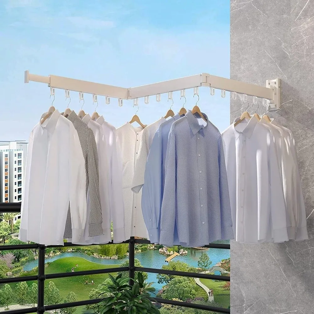 Wall Mounted Space Saving Drying Rack Retractable Laundry Airer for Indoor Use Adjustable Folding Clothes Hanger for