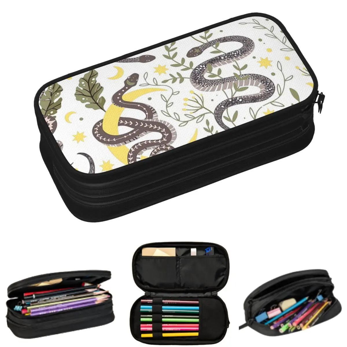 

Gray Giant Snake Entangled And Moon Tones Pencil Cases for Student Gifts Pen Box Pencil Bag Big Capacity Pencil Pouch