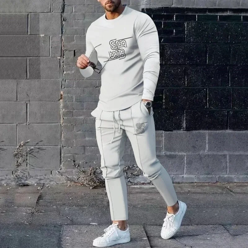 Fashion Luxury Tracksuit Men Casual Sportwear Long Sleeved Tshirt+Trousers 2 Piece Sets Jogger Sportswear Suit 3D Print Clothes