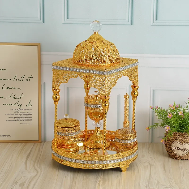 Metal Incense Burner Set Arabic Style Home Decor Aromatherapy Holder for Living Room Ornament Cross Border Hot Sale Gift