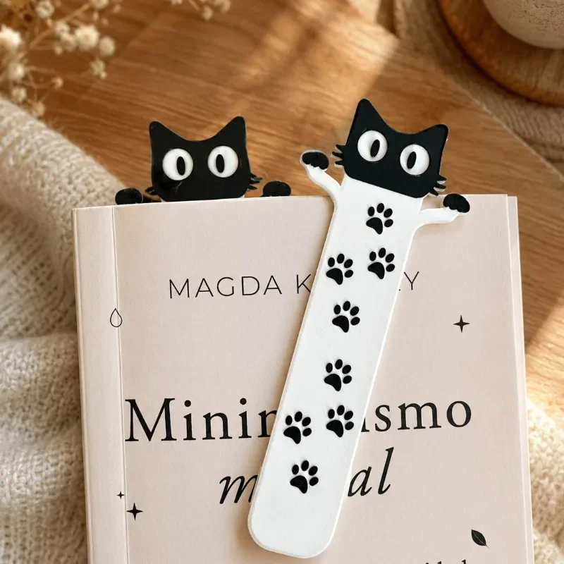 1-5pcs 3D Printed Black Cat Bookmark with Paw Prints, Cute Page Marker for Cat Lovers, Readers, Students, Teachers & Bookworms
