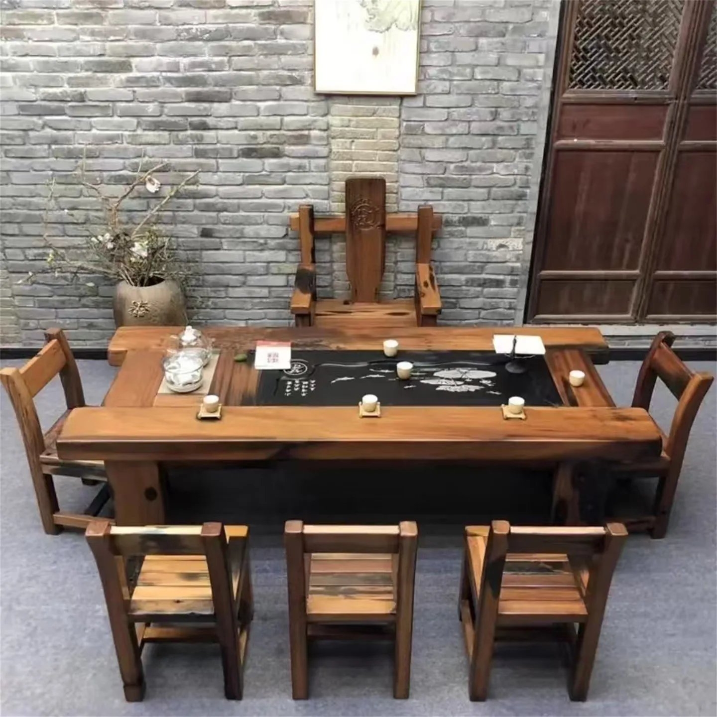 

Комплект чайного столика и стульев из массива дерева. Чайный столик для гостиной, для занятий кунг-фу, для домашнего офиса, для приемной.