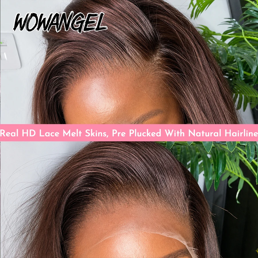 WOWANGEL Chocolate Brown Straight Wigs 13x6 HD Lace Frontal Wigs 100% Human Hair Wigs Pre Plucked Real HD Lace Glueless Wigs