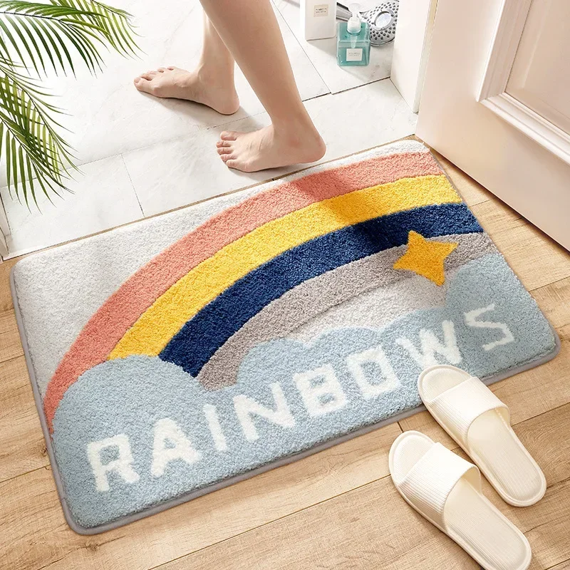 Rainbow Plush Bathroom Carpet Non-slip Rugs Absorbent Pads Soft Plush Doormat for Bedroom Entrance Mats Anti-slip Door Mat