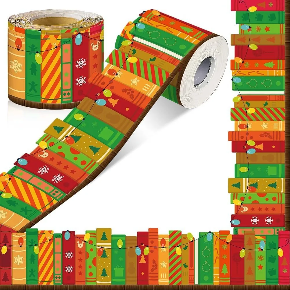 Self Adhesive Christmas Tree Stickers Waterproof Scalloped Edge Border Sticker Roll 10m Decorative Border Stickers