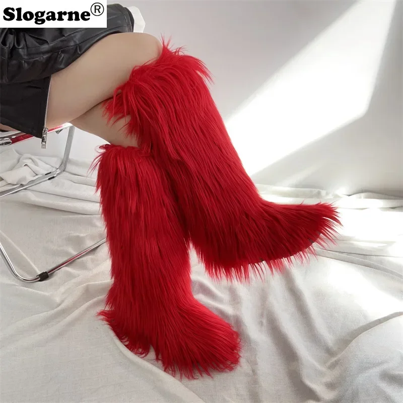 

Лидер продаж Ins, модные длинные женские меховые сапоги, зимние сапоги до колена из искусственной шерсти, женские плюшевые туфли на платформе, Прямая доставка