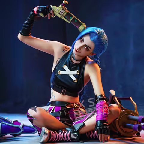 LoL Arcane Jinx Cosplay Arms Props BaoBao Vi Sister Cosplay Gun LOL Arcane Jinx blue wigs for Halloween LOL Arcane Vi/Jinx Props
