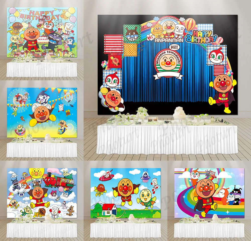 

Cartoon Cute Anpanman Photography Background Kids Birthday Party Backdrop Vinyl Photo Banner Studios Photography Props
