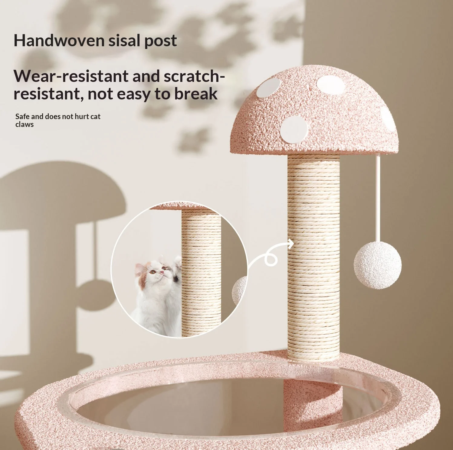 Árbol rascador compacto para gatos con cama integrada y juguete - imagen 4