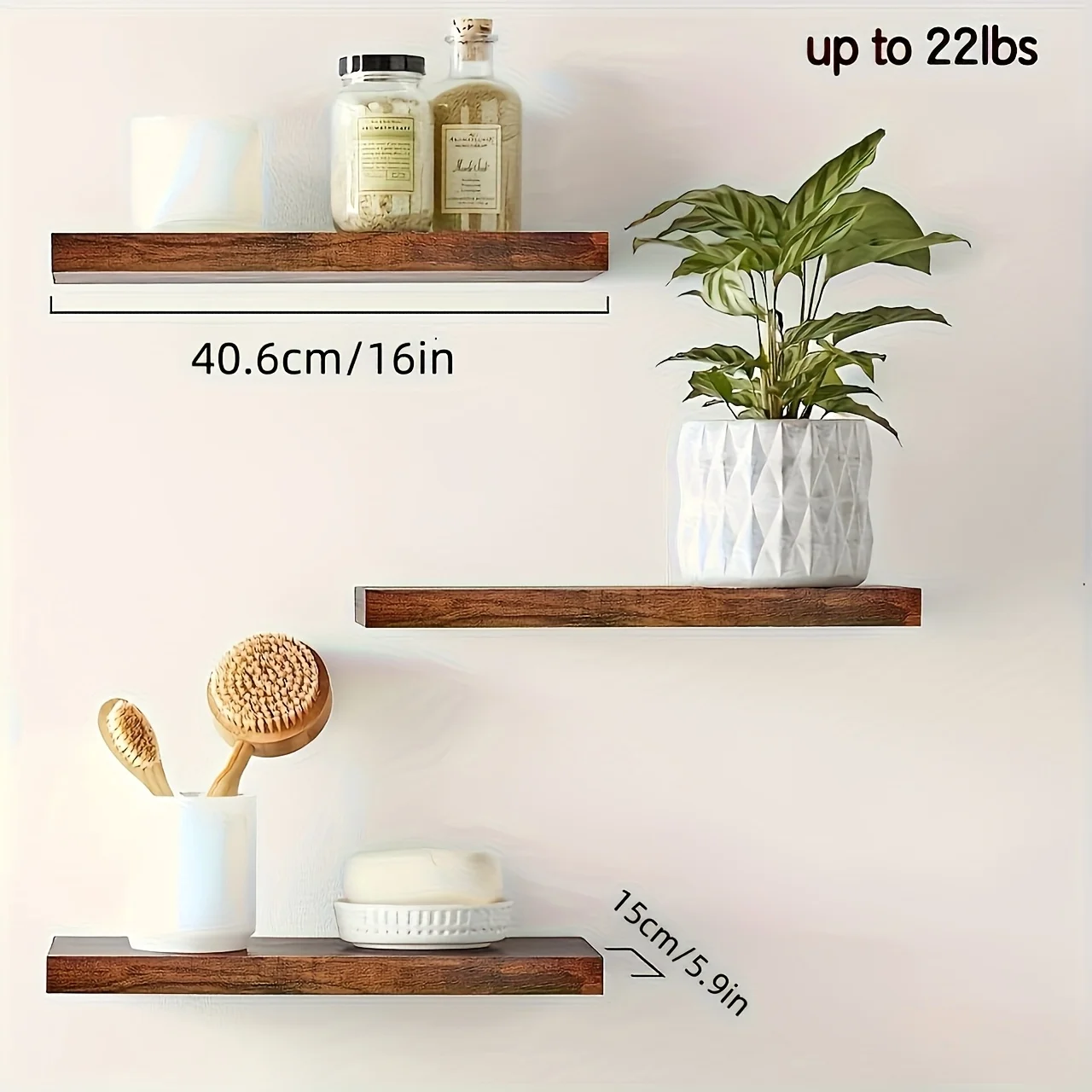 Classic Solid Wood Wall Mounted Horizontal Strip Design Shelf Space-saving for Storage and Display in Living Room and Bedroom