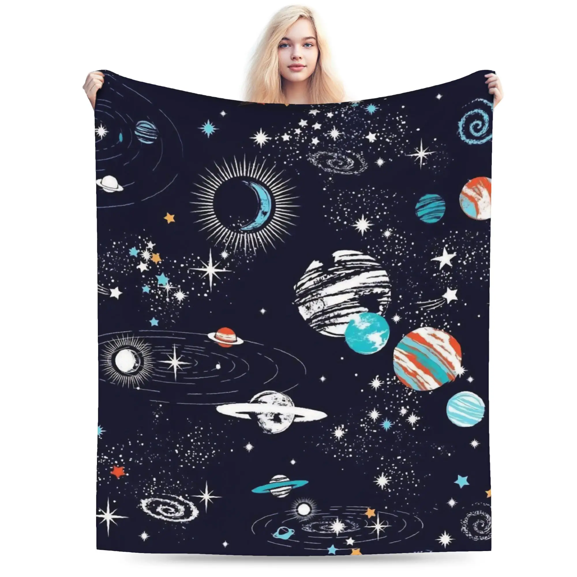 Warm Soft Blankets Children Travel Space Planets Rockets  Bedding Throws  Flannel Bedspread For Bedroom Street Trend Sofa Bed